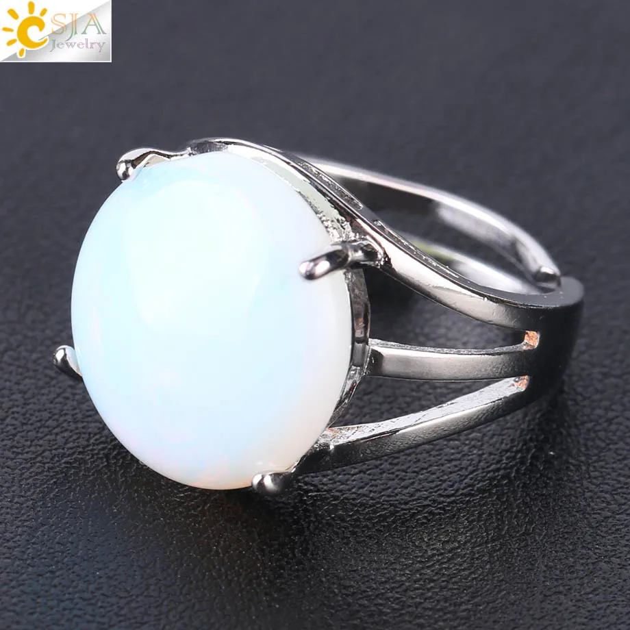 Opal CSJA уникальное кольцо для женщин, натуральный камень, круглые бусины, повседневные кольца на палец, Фиолетовый Кристалл, кварц, серебряный цвет, вечерние ювелирные изделия F476 - Цвет основного камня: Opal