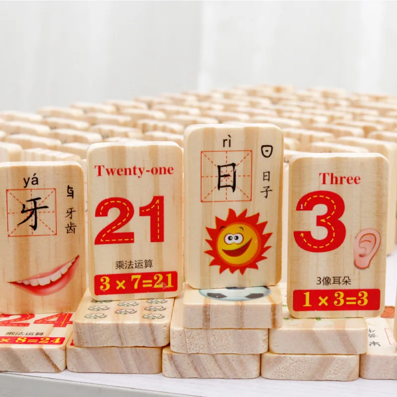 

MWZ 100pcs Digital Chinese Character Knowledge Wooden Domino Blocks Toys Gifts