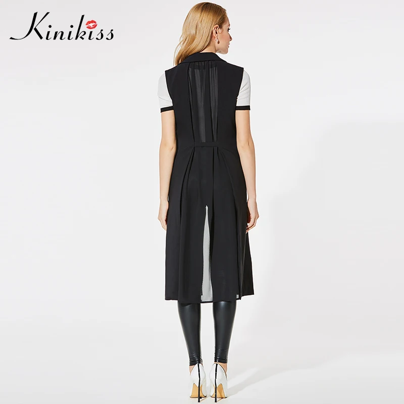 Kinikiss/женское офисное длинное пальто с жилетом Черная открытая сетчатая