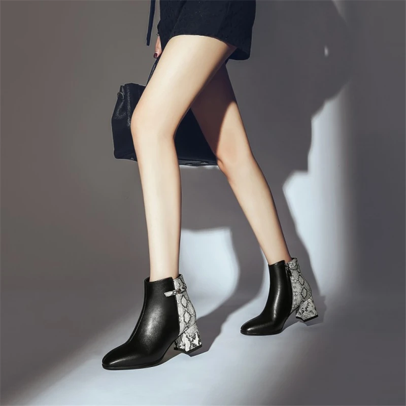 OCQBI Mixed Colors Snake Boots Fashion Rivet Square Toe Party Plus Size 43 Whiter White Thick Heels Sexy Women 2018 | Обувь