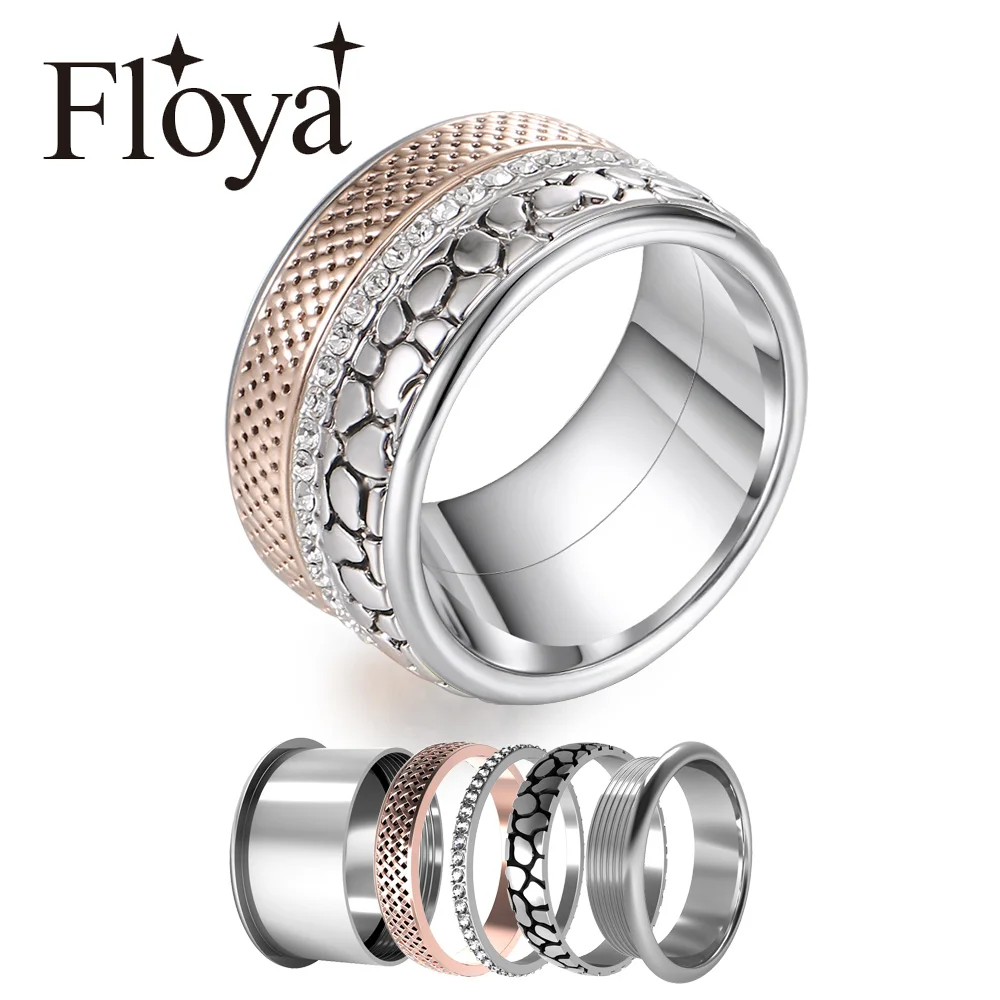 Кольцо из нержавеющей стали Floya Винтажное кольцо розового золота с цирконием