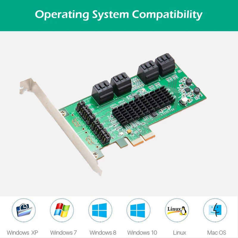 Плата контроллера Pcie SATA III 6 Гбит/с 8 портов PCIe 2 0x2 с низкопрофильным Brac PCI express на