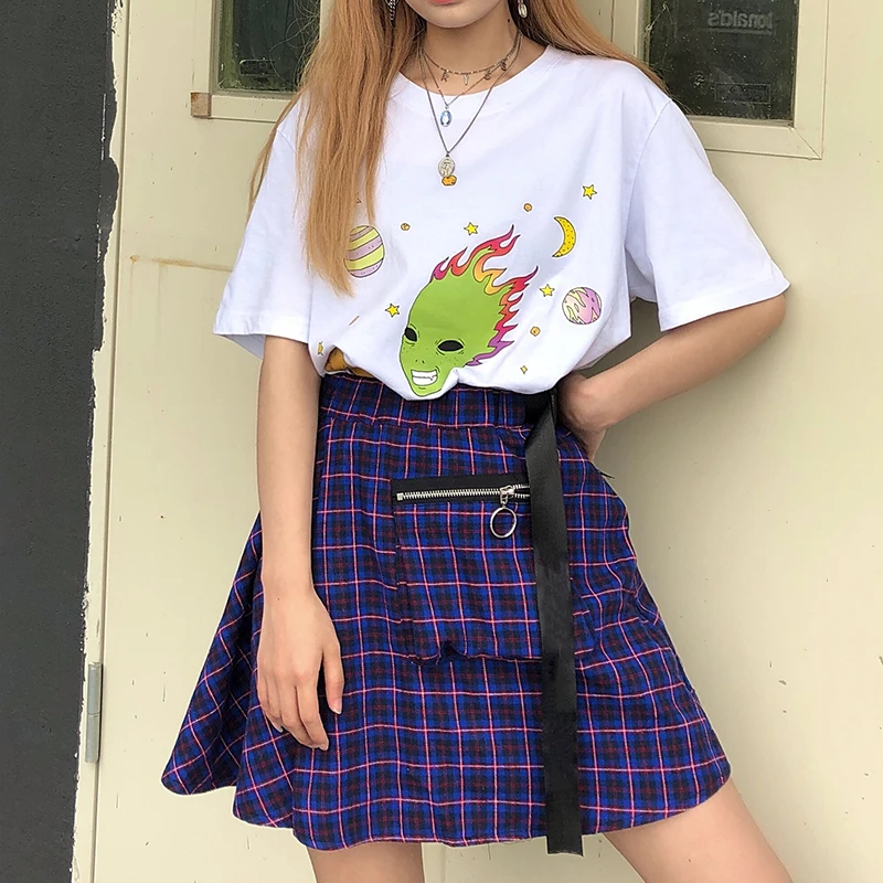 Harajuku юбка женская клетчатая с карманом Высокая талия Sweetwear гранж Стиль