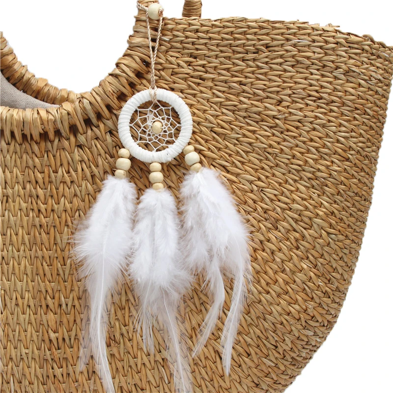 1 шт Boho Стиль брелки Ловец снов Красочные перо с деревянной брелоки бусинами Для