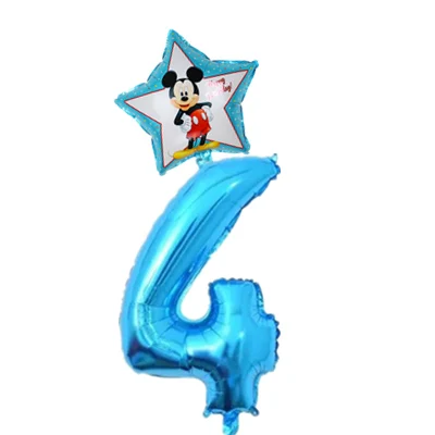 blue 4 2 шт. 32 дюйма розовый и голубой номер 0-9 Фольга надувные шары Mickey воздушный шар "Минни" 1 2 3 4 5 6 7 8 9 лет для детей от День рождения украшения - Цвет: blue 4