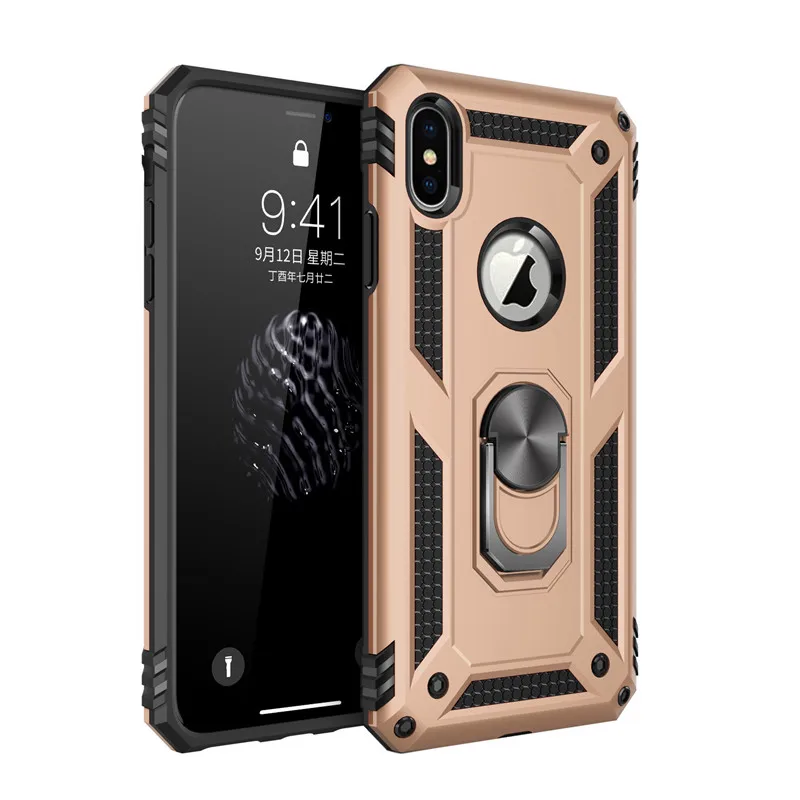 Магнитный чехол с металлическим кольцом для iPhone X из ТПУ + ПК полное покрытие XR XS Max