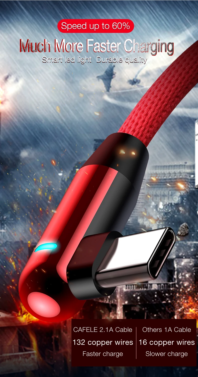 CAFELE 120 см светодиодный светильник type c USB кабель для зарядки samsung huawei xiaomi LG htc кабели для быстрой зарядки и синхронизации данных Поддержка type c