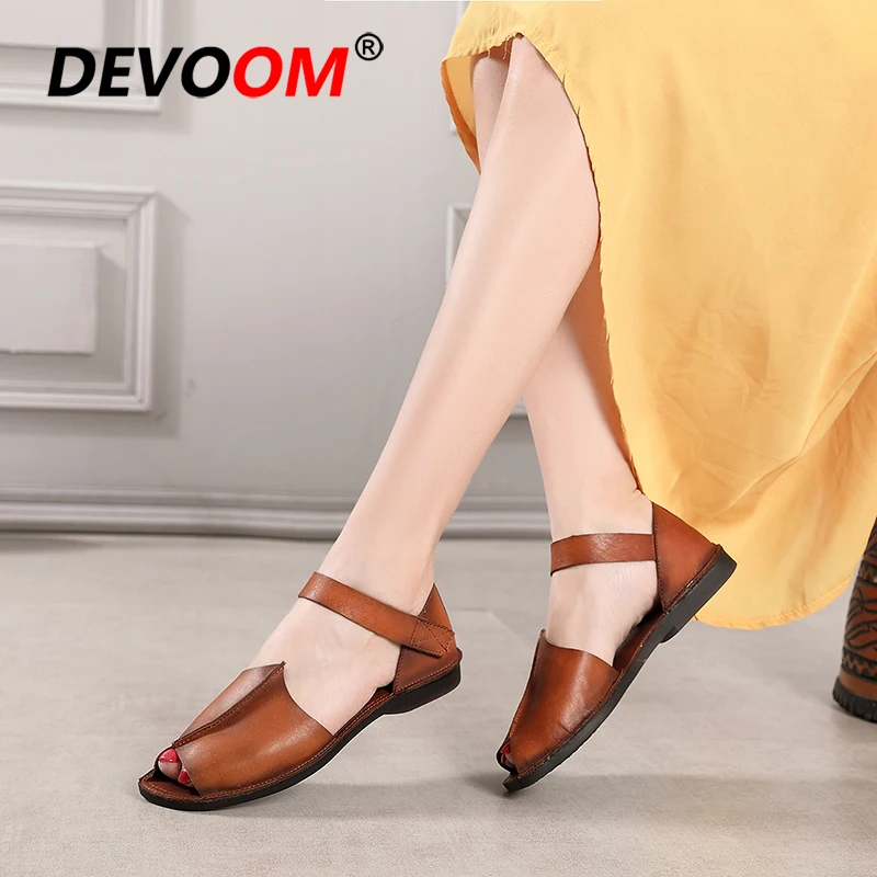 Женские сандалии из натуральной кожи летние мягкие дышащие ручной работы в