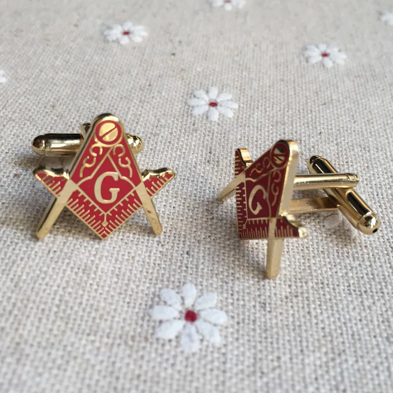 

100pairs Freemasonry Masonic Crafts 17mm Red Enamel Masonic Square and Compass Cufflinks for the Freemason Cuff Links sleeve
