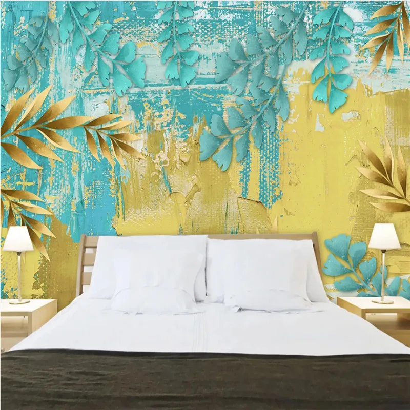 Тропический стиль картина маслом фото обои для стен 3D современные синие желтые