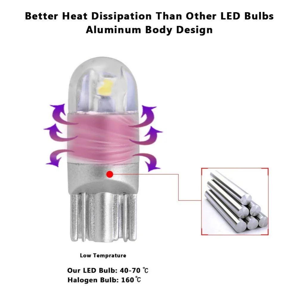 4 шт. T10 светодиодный лампы W5W 168 194 Canbus 3030 SMD COB 6000 К 12V автомобильный интерьер