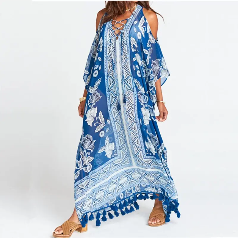 2019 плюс размеры Пляжная накидка для женщин шифон Кафтан сексуальное парео