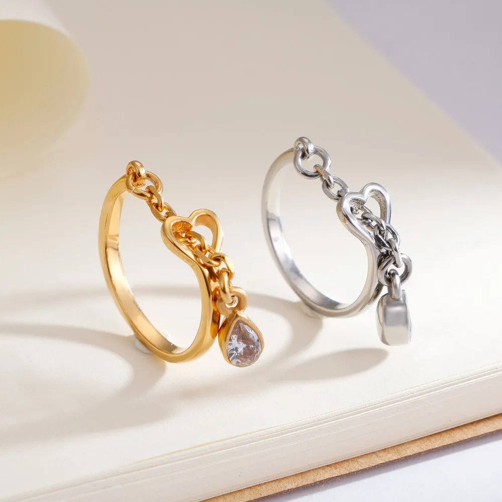 Сердце и цепь с из нержавеющей стали цирконом кольцо для женщин Мода юбилей