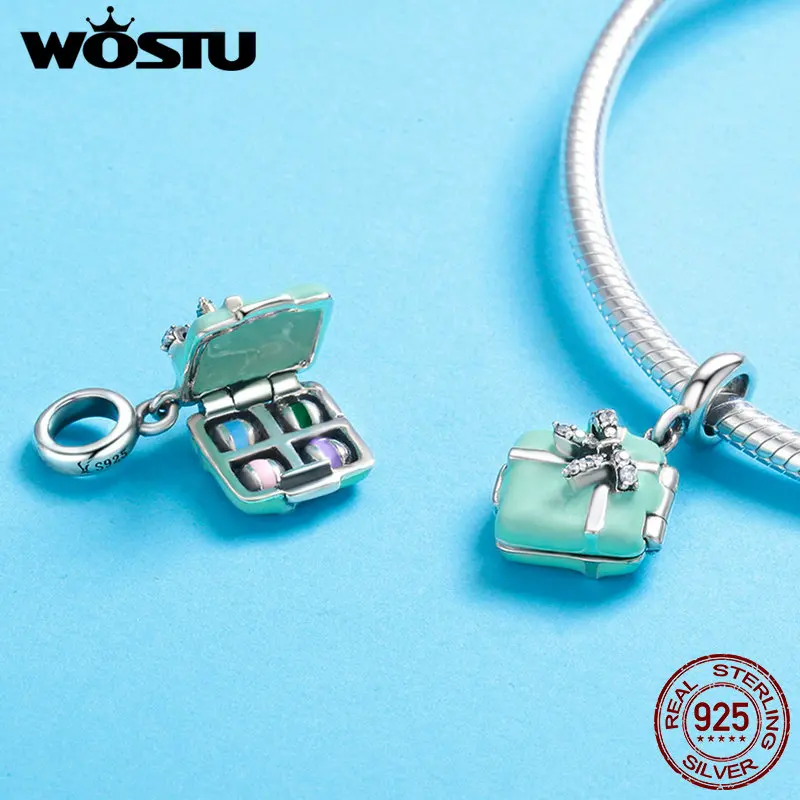WOSTU, лидер продаж, 925 пробы, серебряный, макарон, коробка для конфет, болтается, шарм, подходит для бусин, браслет, ожерелье для женщин, сделай сам, ювелирное изделие CQC663