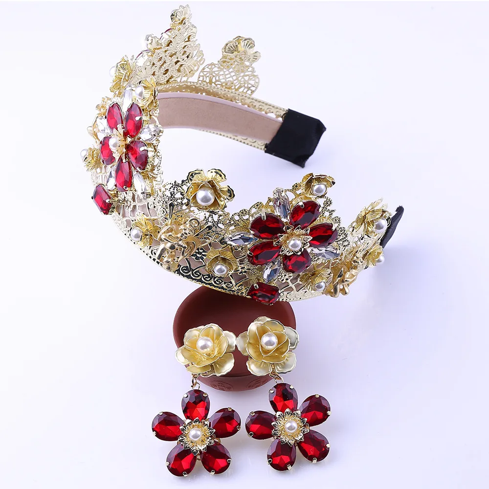 

HIMSTORY Baroque Bridal Tiaras Crowns European Gold Bride Hairabnds Headpieces Rhinestone Beauty Wedding Hair Accessories