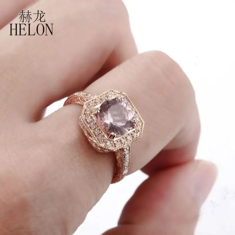 

HELON 1.63ct Natural Morganite Ring Real 10K Rose Gold 0.2ct Real Diamond Engagement Ring Women Gift Party Romantic Fine Jewelry