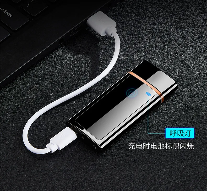 Usb зарядка Электронный Отпечаток пальца led изображение Ветрозащитный тонкий мужской Электрический вольфрамовая нить цветная сигарета зажигалка