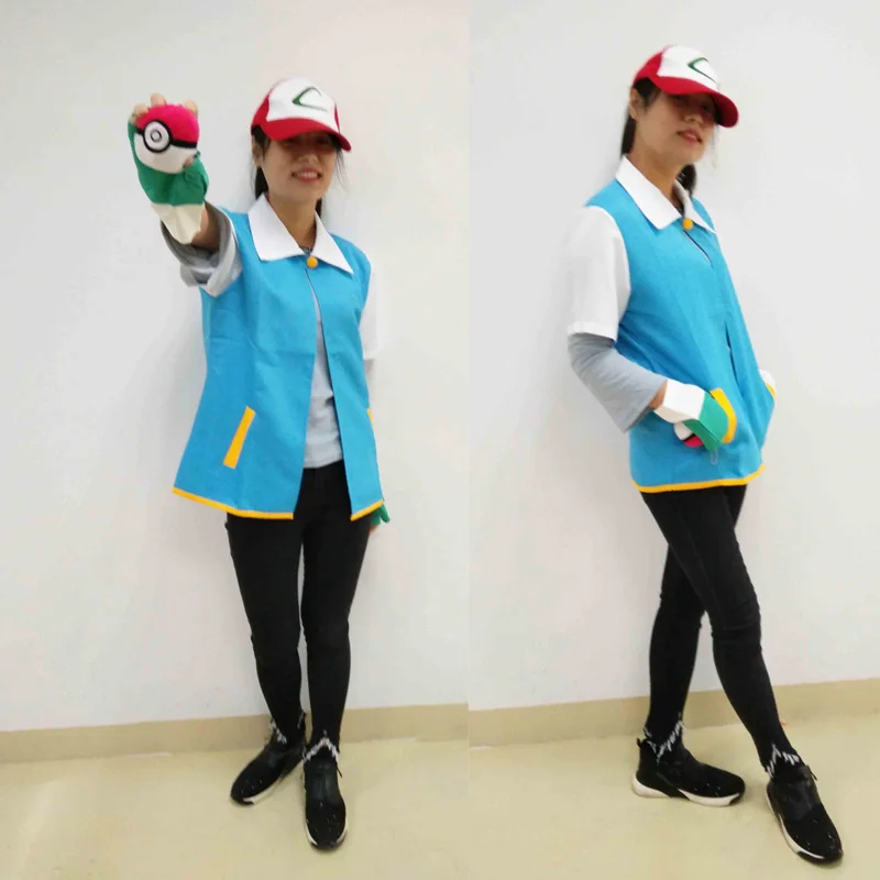 Японии аниме Косплэй Monster Ash Ketchum тренер костюм Покемон Go карман рубашки куртка