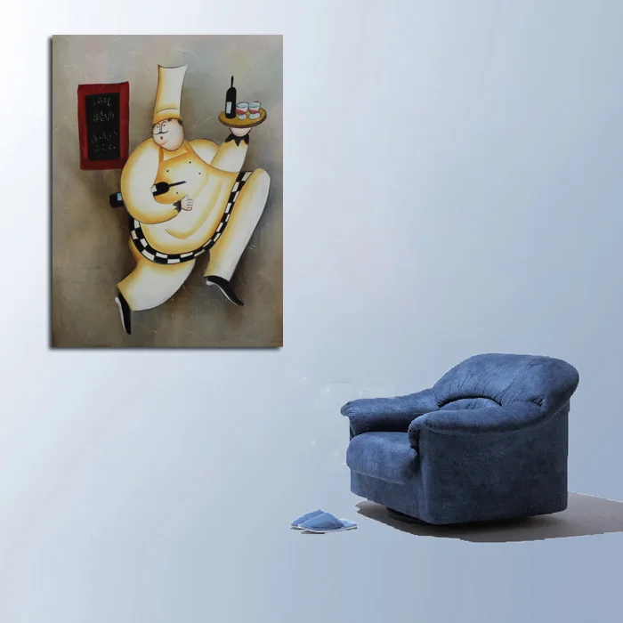 New Decorative Handmade Art Abstract Happy Cook with Wine Oil Paintings Canvas Wall Pictures for Home Decor | Дом и сад