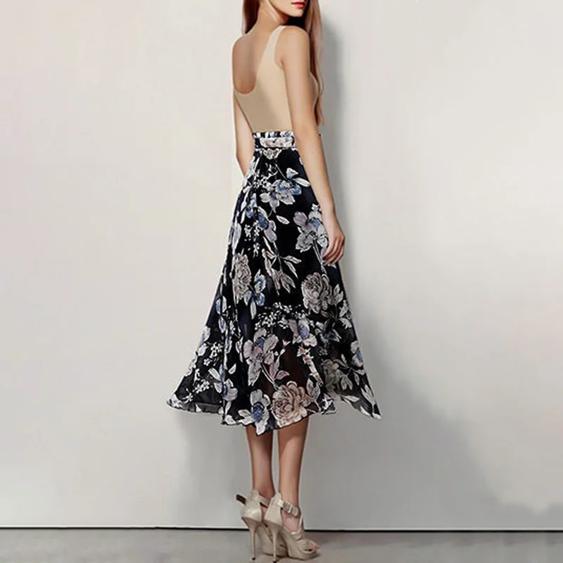 Women's Floral Skirt Print Chiffon Loose High Waist Irregular Large Pendulum | Женская одежда