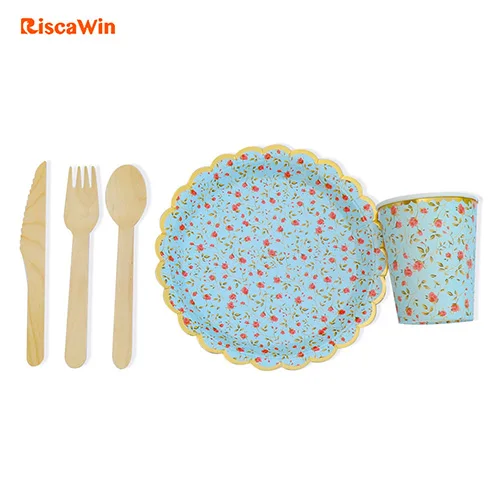 Blue Flower Set 10 шт. 7 дюймов Ретро Сельский цветочный стиль День рождения Свадьба сад вечерние принадлежности тарелки для торта одноразовые бумажные тарелки подарок на вечеринку в честь рождения ребенка - Цвет: Blue Flower Set