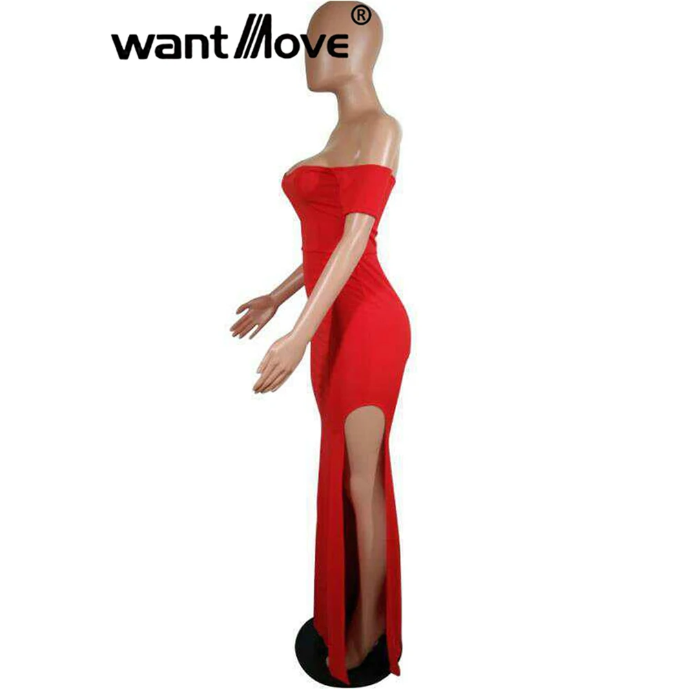 Wantmove slash шеи сексуальное женское платье с высоким разрезом сзади на молнии весеннее элегантное женское вечернее длинное платье для вечеринки WM226