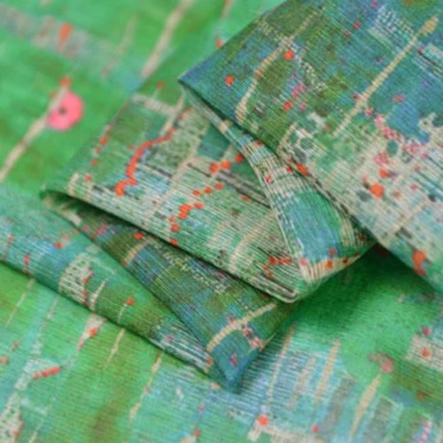 Mini floral on green bottom silk and linen blended fabric 140cm width SLN130 | Дом и сад