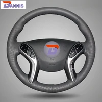 bannis black artificial leather diy hand stitched steering wheel cover for hyundai elantra 2011 2014 avante i30