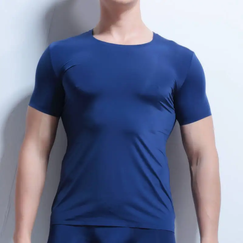 Royal Blue Для мужчин s тонкий плотный майку ультра тонкий лед шелковое белье Для мужчин стрейч мягкая футболка с круглым вырезом Футболка короткий рукав майки с мускулами - Color: Royal Blue