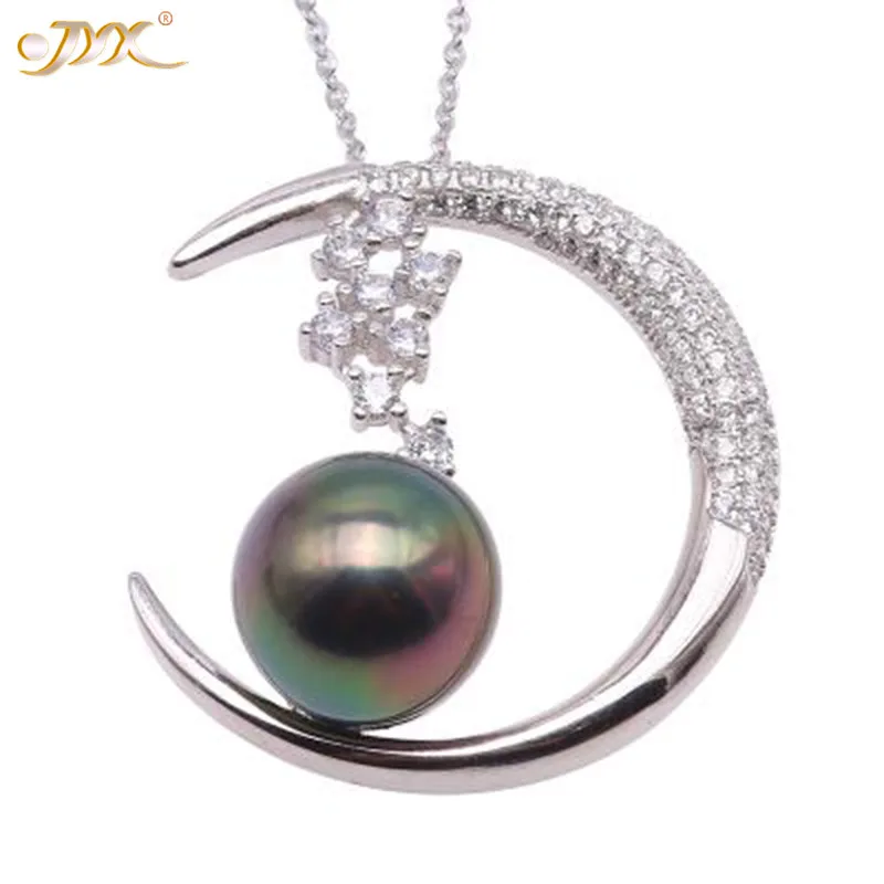 

JYX Find Moon Necklace Tahitian South Sea Cultured Pearl Pendant Necklace AAA Quality 9-10mm Genuine Black for Women
