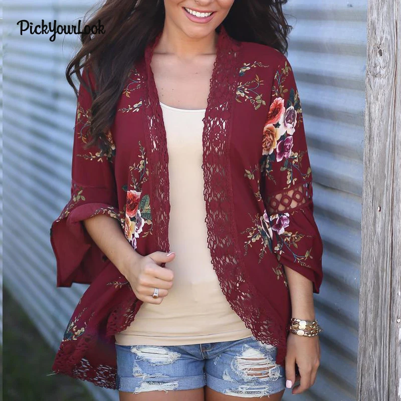 PickyourLook женский кардиган с длинным рукавом женские топы кружевной Осенний
