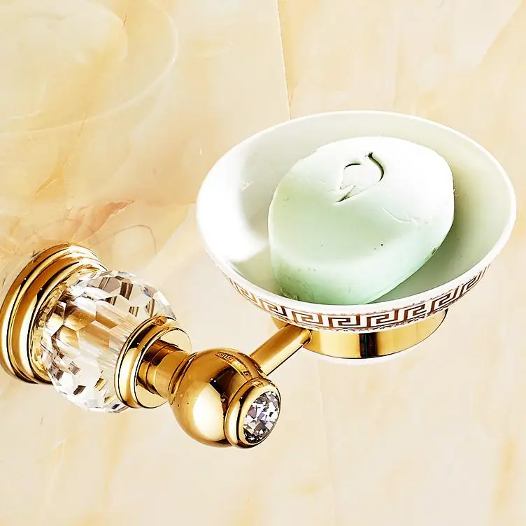 soap dish Европейские роскошные золотые хрустальные латунные аксессуары для ванной комнаты, аксессуары для ванной комнаты, набор золотых мыльниц, держатель для бумажных полотенец, отправка из России - Цвет: soap dish