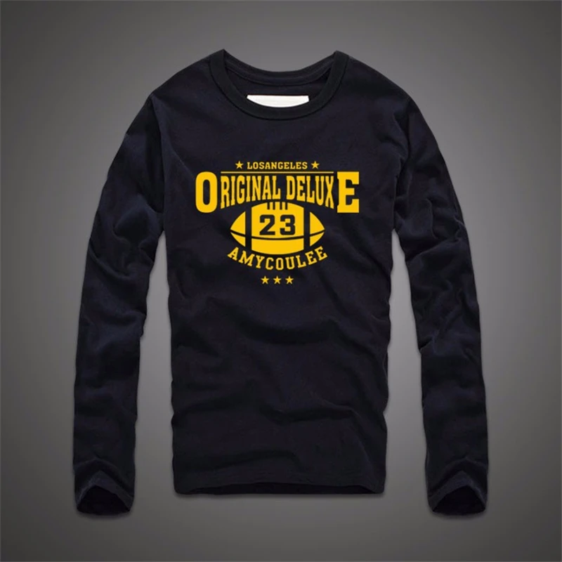 Осенняя и весенняя футболка из 100% хлопка Мужская Однотонная с круглым вырезом