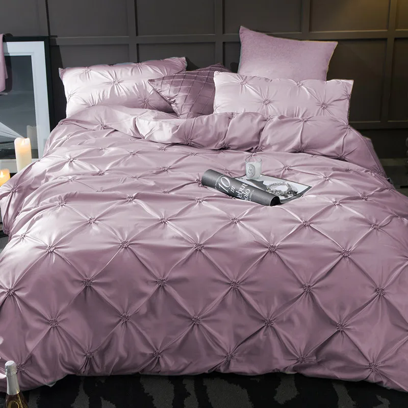 Luxury washed Silk soft Bedding set pinch pleat Bed King Queen Size 10 colors Duvet cover Bedsheet for ladys | Дом и сад
