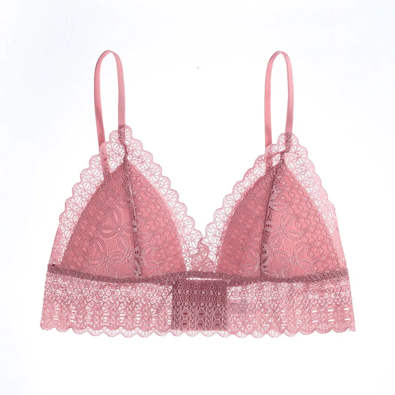 pink Сексуальный бюстгальтер без косточек, кружевной бюстгальтер с чашечками внутри, шелк, сексуальный тонкий стиль, без косточек, французский Треугольный бюстгальтер, маленький бюстгальтер для груди, женский - Цвет: pink