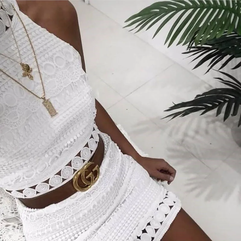 2018 летнее женское кружевное платье с цветочным узором открытое белое без рукавов