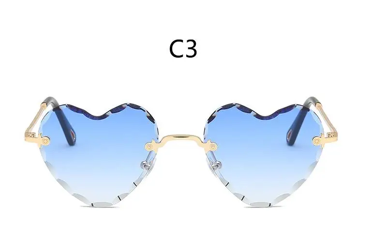 C3 gradient blue Женские солнцезащитные очки с красным сердцем, модные дизайнерские Кристальные солнцезащитные очки кошачий глаз, известный бренд, градиентные солнцезащитные очки без оправы, сексуальные женские солнцезащитные очки - Цвет линз: C3 gradient blue