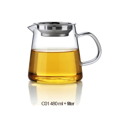 C01 480ml and filter Термостойкая стеклянная кунг-фу чайная ярмарка кружка с фильтром и чашками чайный набор кувшин для воды Пиво подача кувшин Молоко Кофе сок кружка бутылка - Цвет: C01 480ml and filter