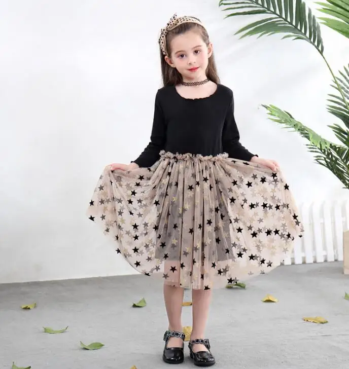 Весеннее платье в британском стиле для девочек хлопковое принцессы с длинными