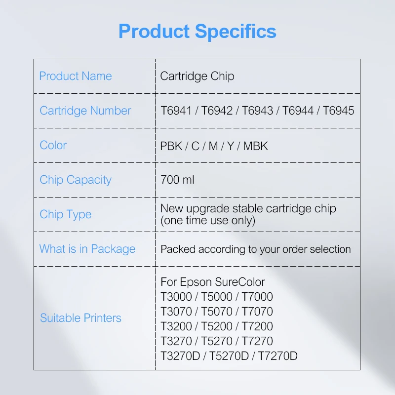 Обновление T6941-T6945 T6941 картридж чип для Epson SureColor T3000 T3070 T3200 T5200 T7200 T3270 T5270 T7270(5 цветов на выбор