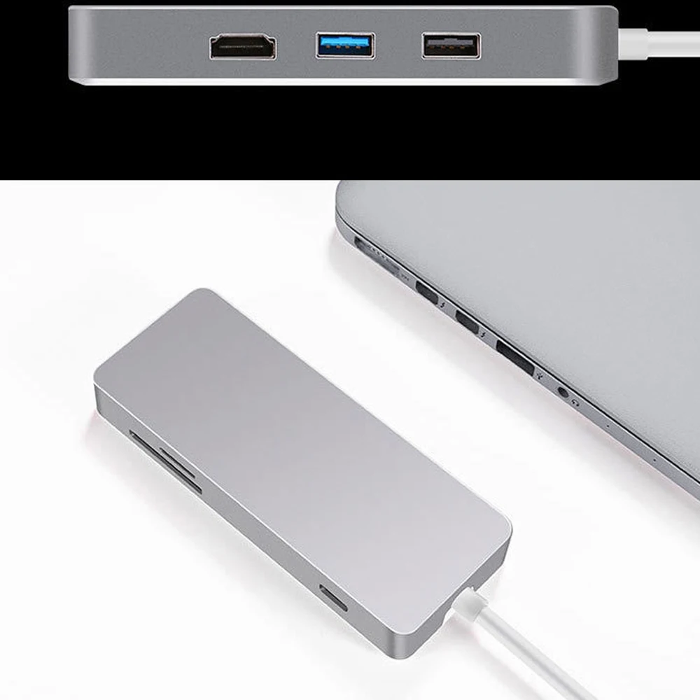 Новая многофункциональная док станция 7 в 1 для Macbook картридер Type C на HDMI + LAN USB3.0 USB2.0