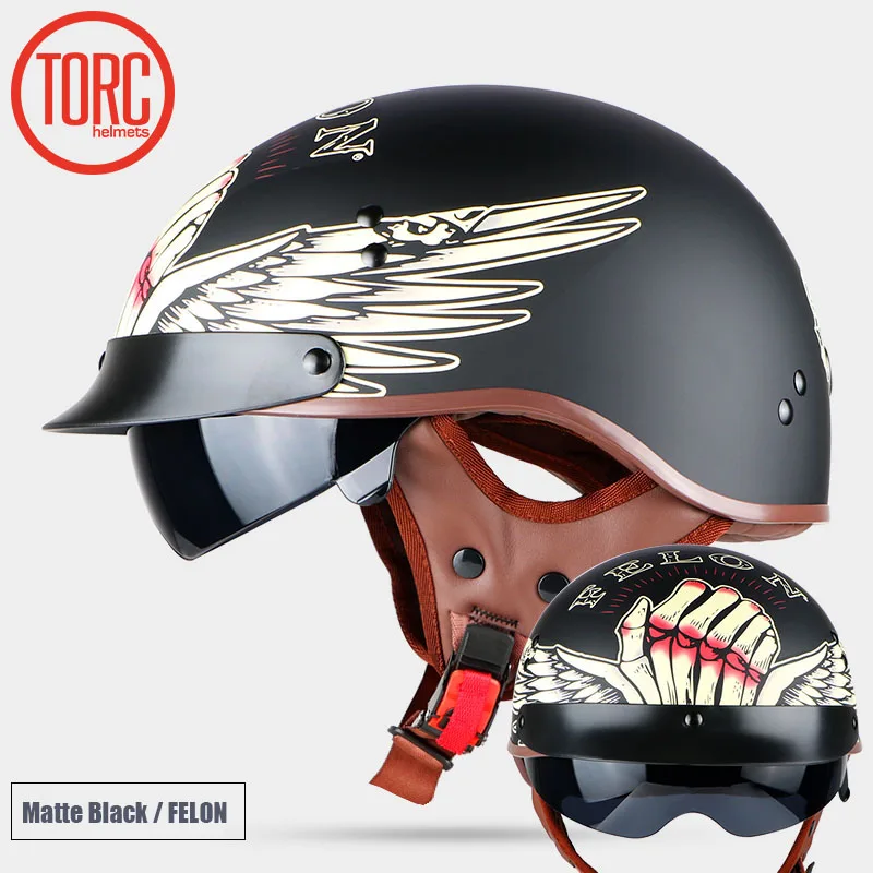 

TORC Винтаж moto rcycle классический шлем Ретро Скутер половина шлем со встроенным козырьком объектив moto casco точка велосипед T55