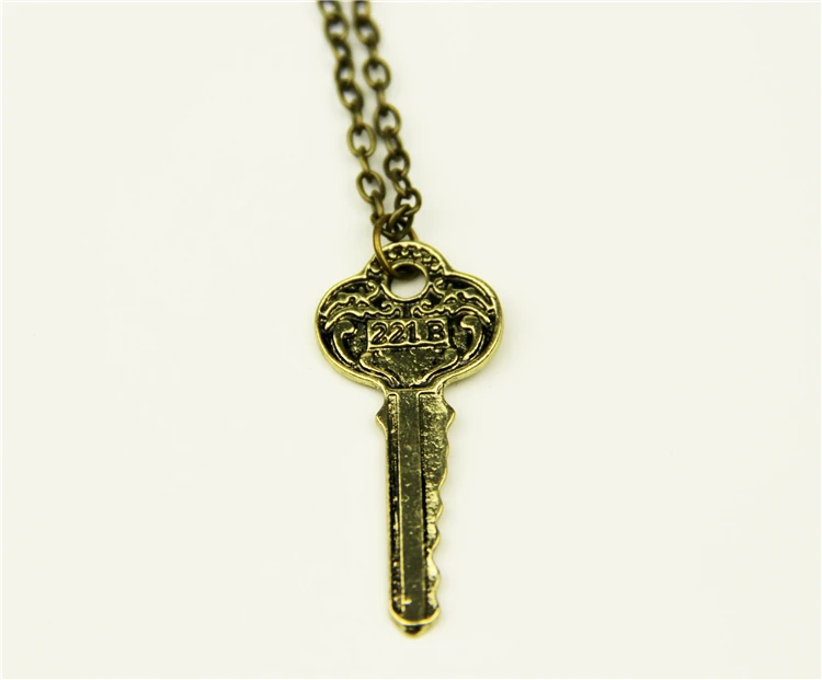 Покрытие антикварной бронзой Модное ожерелье Шерлок Холмс 221B Baker Street Key, винтажная антикварная подвеска-Шарм для мужчин и женщин, ювелирные изделия из фильма, подарки - Окраска металла: Покрытие антикварной бронзой