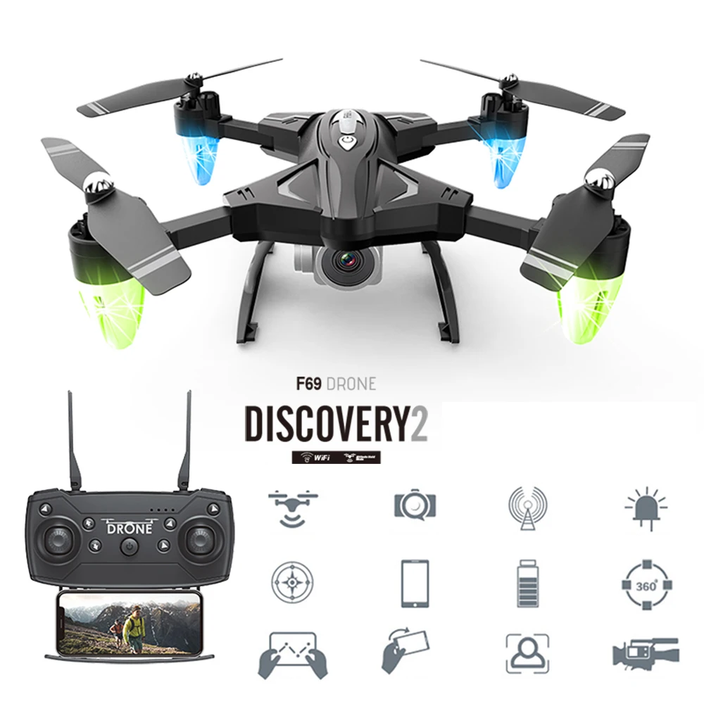 Дрон F69 HD камера 480 p/1080 p Квадрокоптер с одной кнопкой обратный полет hover RC вертолет