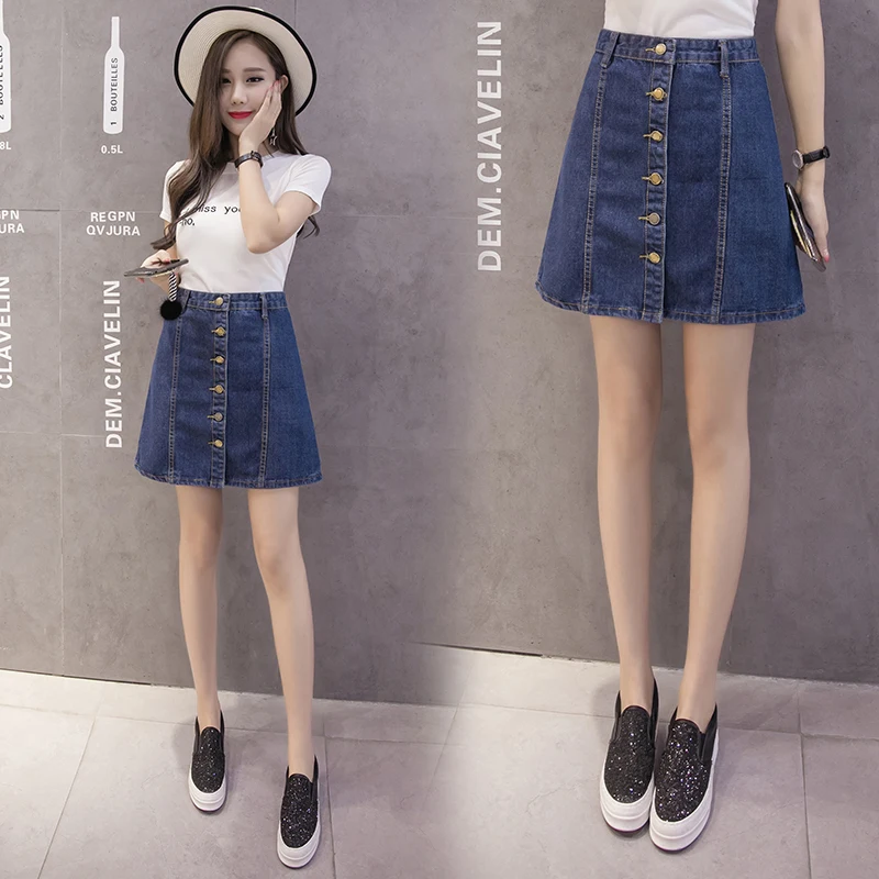 Denim skirt women plus size 5XL female summer high waist short A line jeans skirts with buttons in front | Женская одежда