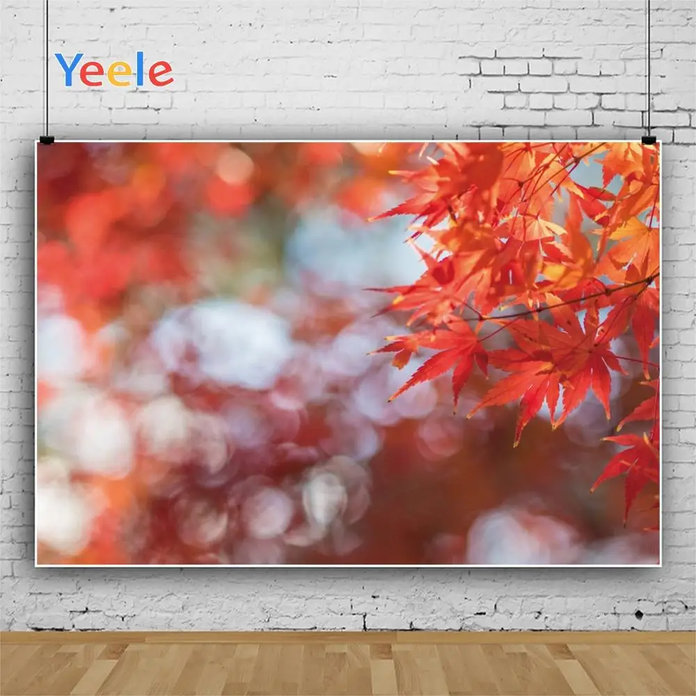 Yeele Autumn Red Maple Leaves Bokeh Light Beauty View Photography Backgrounds Customized Photographic Backdrops for Photo Studio |