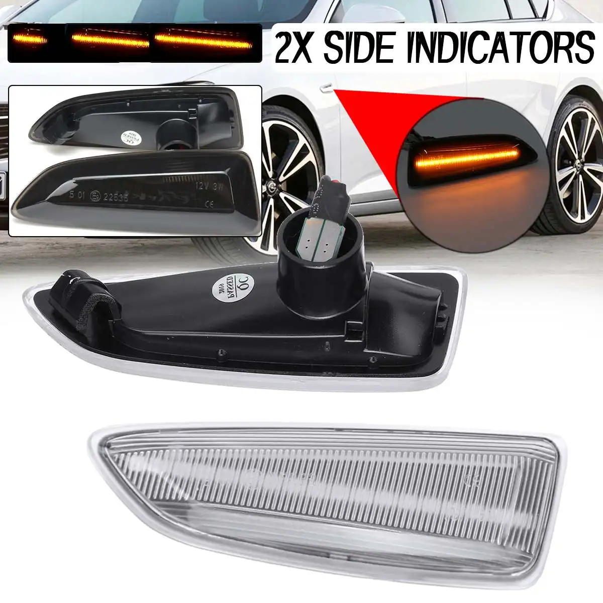 2x Dynamic LED Side Marker Lights 12V Flowing Turn Signal Light Repeater Lamp Panel for Opel Vauxhall Astra J K | Автомобили и