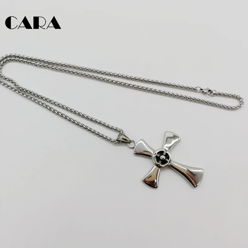 CARA Новая мужская мода серебристый крестик кулон ожерелье 316L из нержавеющей стали