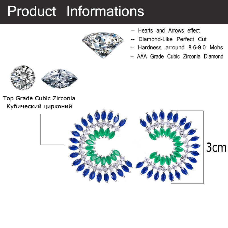 CWWZircons женские стильные двухцветные серьги большие синие зеленые с кубическим