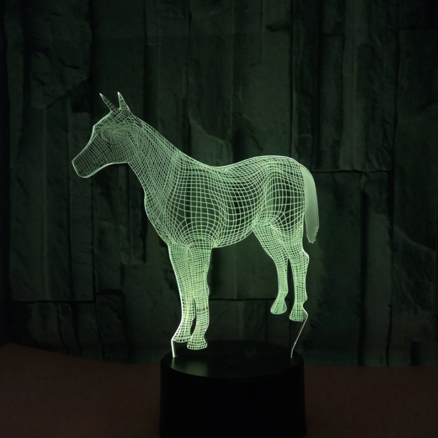 Новая Лошадь ночник переменчивая лампа настроения LED 7 видов цветов USB 3D иллюзия